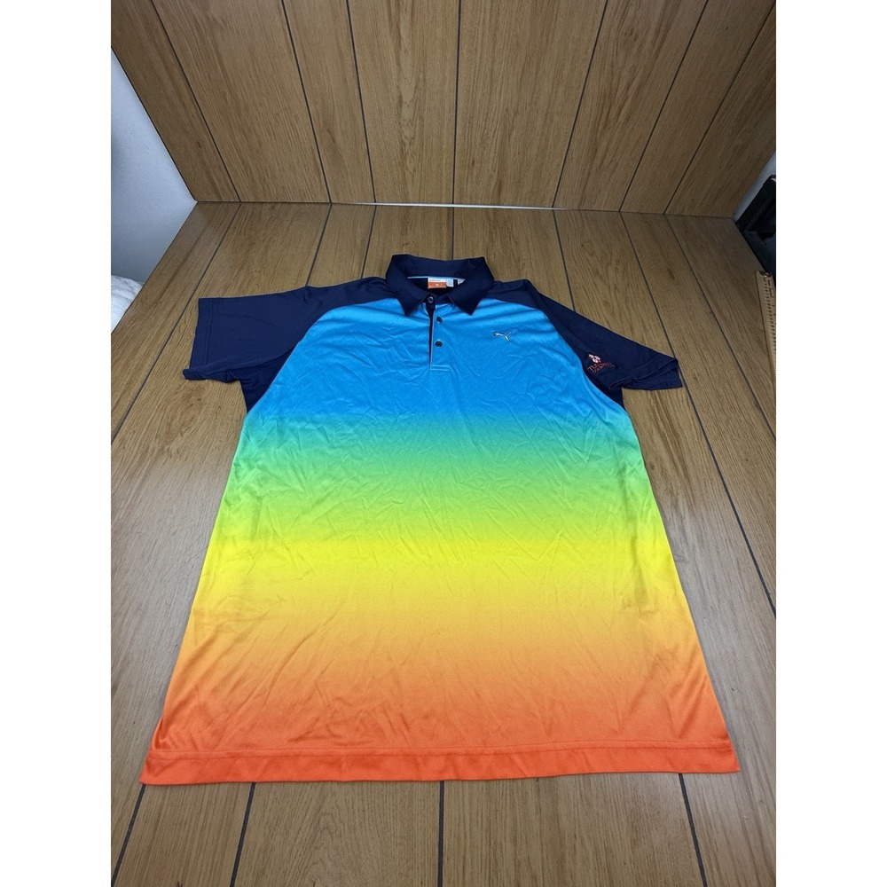 Puma Men's Golf Polo Shirt Cobra Rickie Fowler‎ Rainbow Blue L
